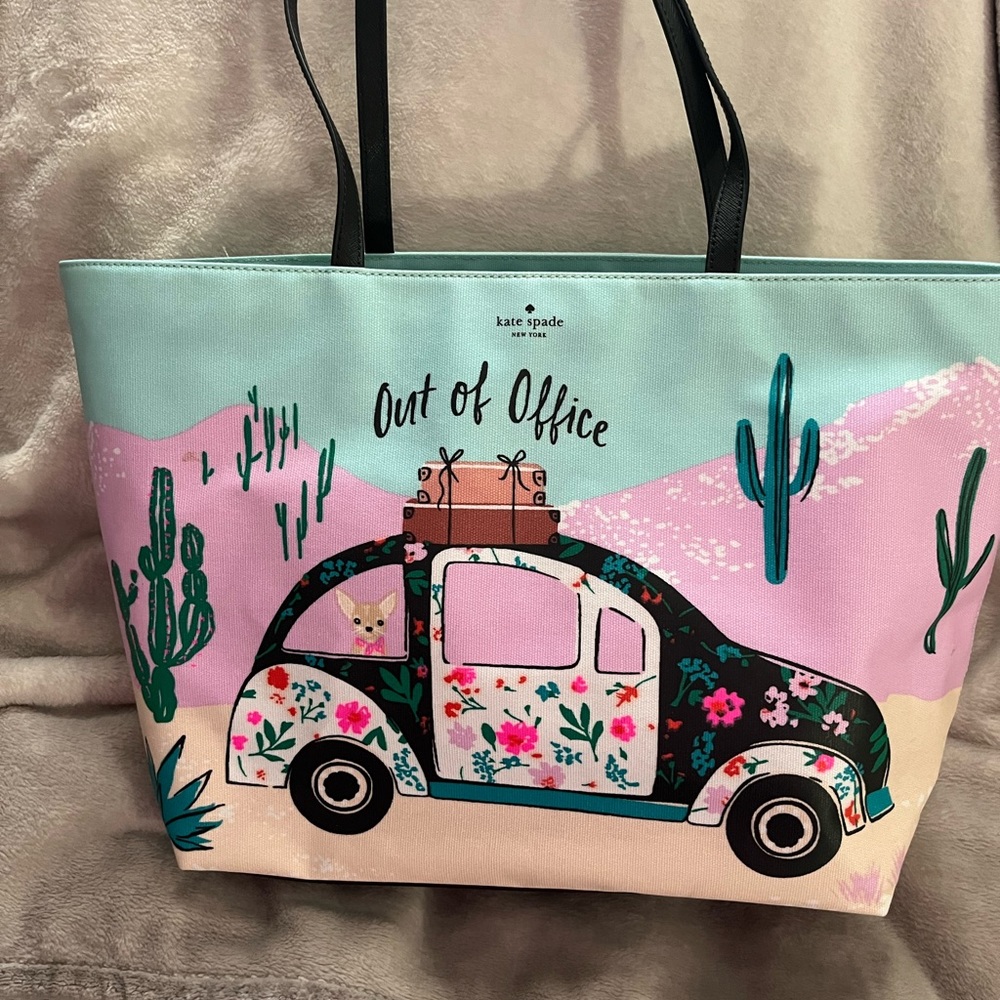 Kate Spade out of the office tote 11”H x 18”W x 6”Depth. Straps are 9”
